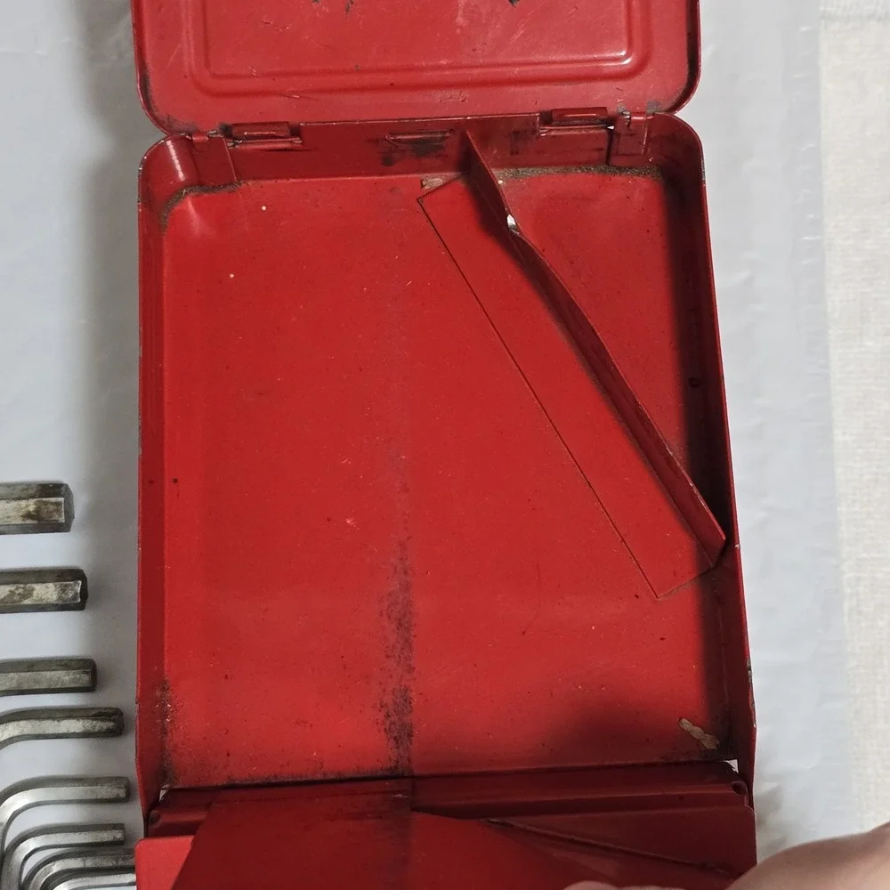 VTG Snap-on SAE Hex Key Allen‎ Wrench Set 3/8–7/64 USA Red Metal Case Missing 1